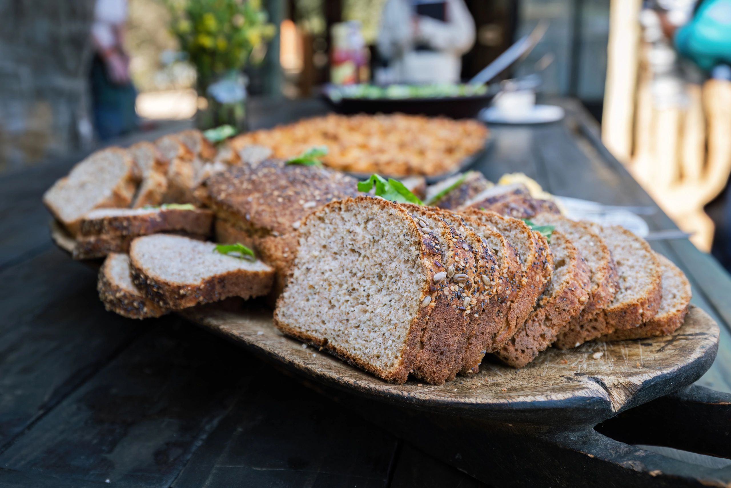 Bread display at a bakery table